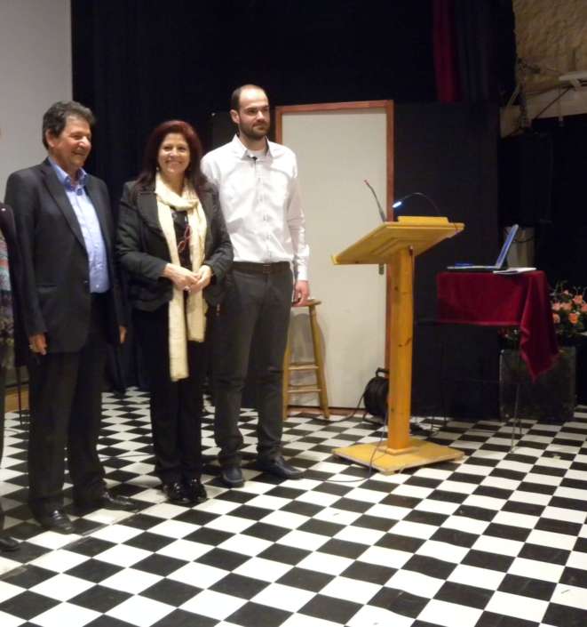 Dora Katsonopoulou with Christos Vlachogiannis (left) and Konstantinos Roussos (right)